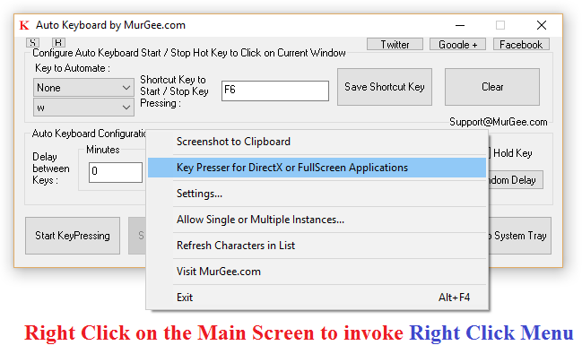 Right Click on Auto Key Presser and Launch key Presser for Direct X Games